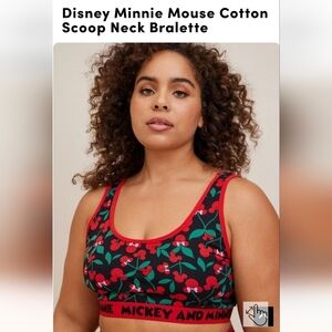New Torrid Disney Minnie Bralette Cherries Black & Red Cotton Sz M/L